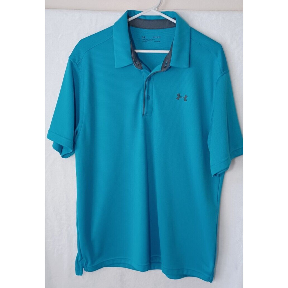 Under Armour Men's Polo Shirt Aqua Blue XL Heat Gear Short Sleeve Loose Fit Top